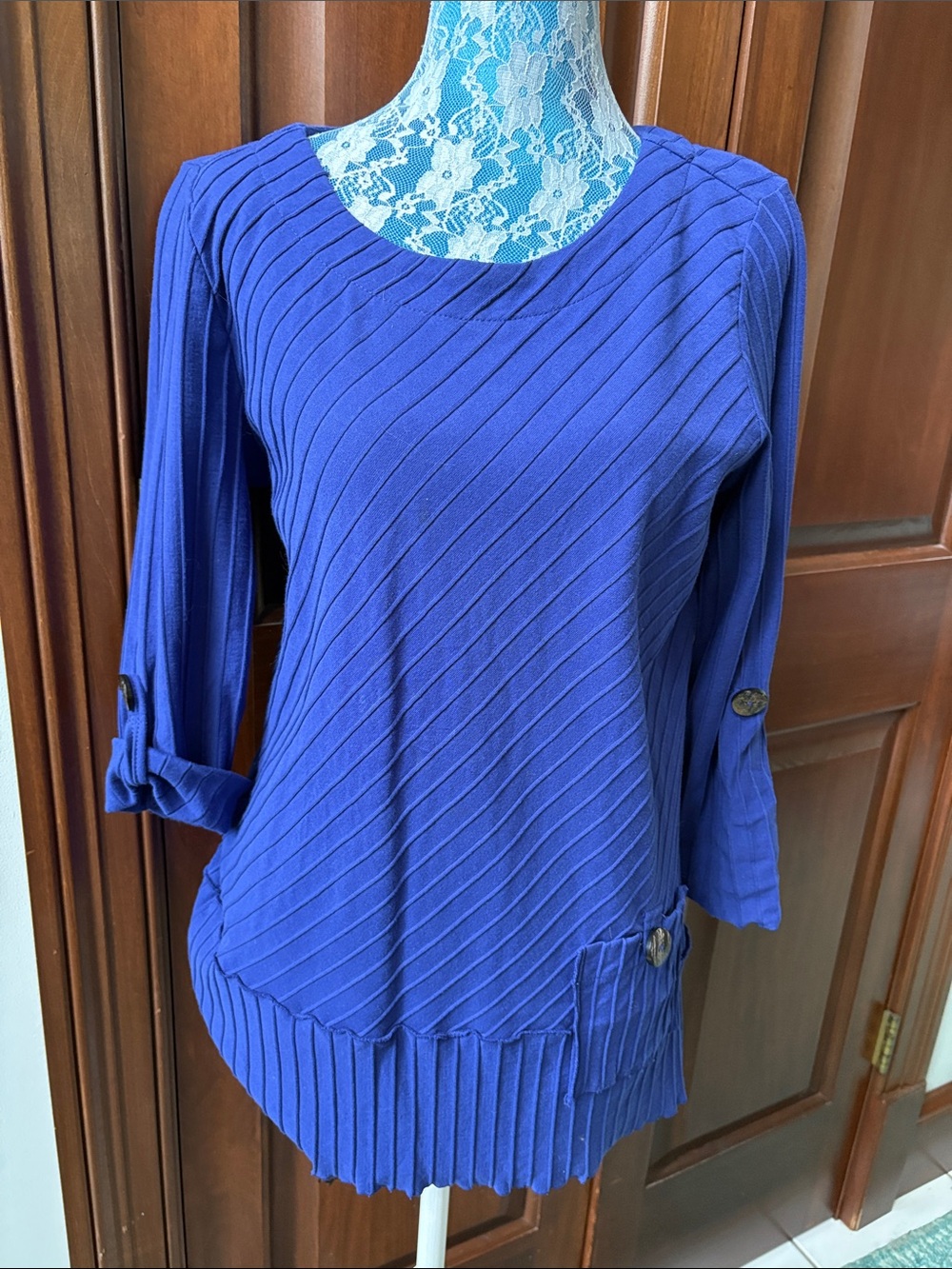 Soft surroundings Top tunic Ribbed Knit Top striped scoop neck 3/4 sleeves